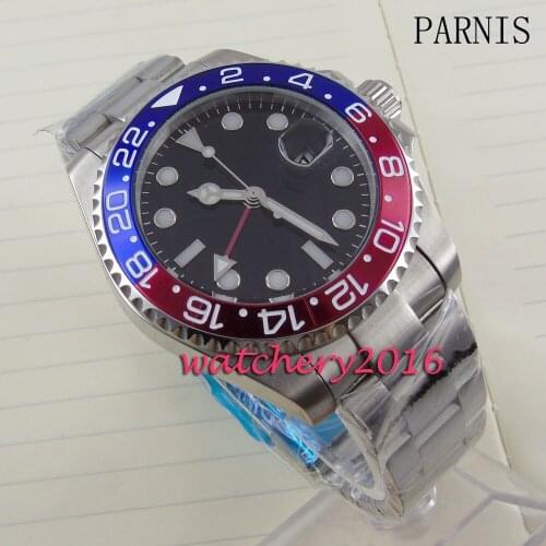 New 40mm Bliger black dial blue & red bezel white number Automatic movement Mens business Watch