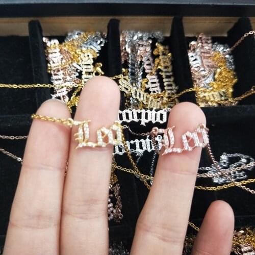 Cancer Leo Virgo 12 Constellation Choker Necklaces For Women CZ Zircon Zodiac Alphabet Letter Pendant Necklace Collares Chain