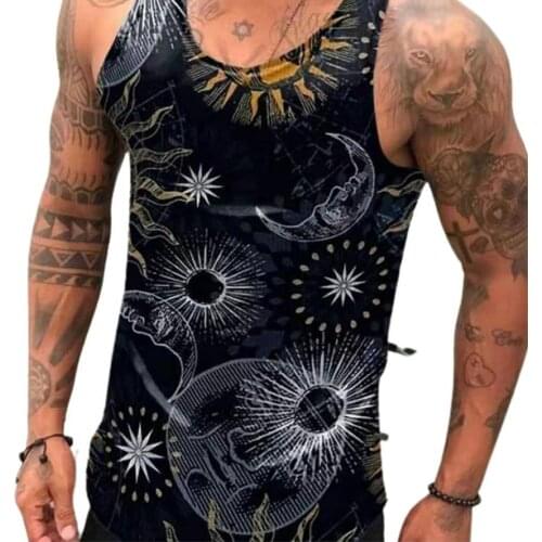 Mens Tanks Top Summer Sleeveless Shirts Male Vest Round Neck Breathable Sportswear Men Summer Printing Tanks Top for Daily Wear