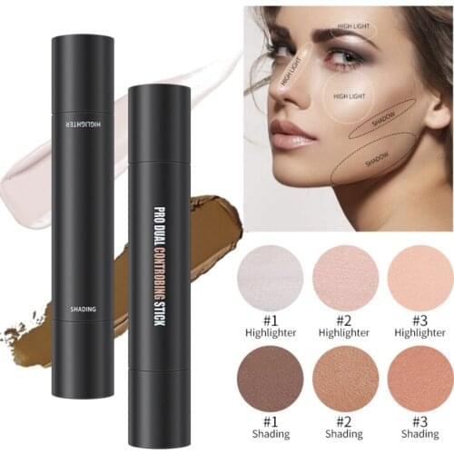 Double Head Highlight Stick Bronzers Facial 3D Contour Repair Bronzer Concealer 2 In 1 Stick Foundation Cream Pen