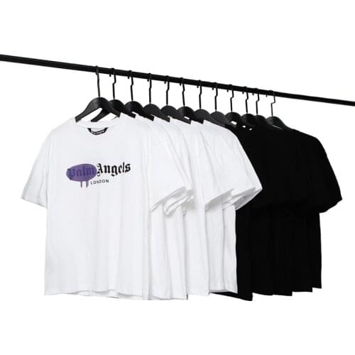 Palm Angels 22SS New Letter Logo Short Sleeve Round Neck Men Women T-Shirt, Unisex, Lovers, Couple Style, Cotton, Boyfriend Gift