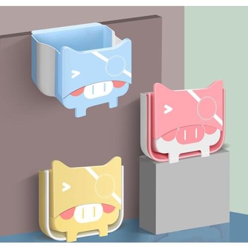 Kitchen Cartoon Print Trash Can Foldable Portable Car Trash Can For Bathroom Kitchen Cabinet Door Wall-mounted Kitchen Storage