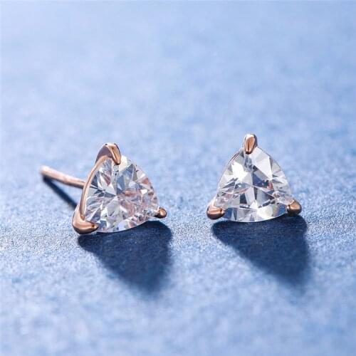 Lab Diamond Sapphire Earrings Cute Female Small Triangle Crystal Stud Earrings 925 Sterling Silver Rose Gold Earrings For Women