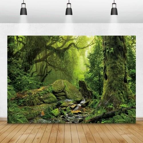 Laeacco Jungle Party Backgrounds Tropical Forest Green Trees Stocks Baby Portrait Photography Backdrops Birthday Photocall Props