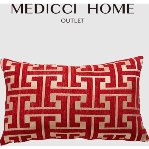 Medicci Home Chenille Geometric Lumbar Pillowcase Modern Upholstery Red Gold Jacquard Decorative Cushion Cover Free Shipping