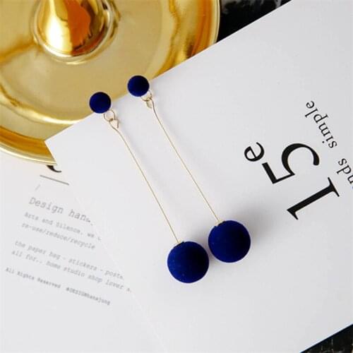 Sweet Simple Plush Ball Long Temperament Earrings For Women Korean Pop Fashion Round Stud Accessories Wholesale