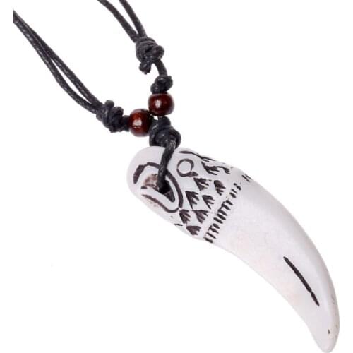 Punk Fashion Men Pendant Necklace Spike Animal Charm Wolf Tooth Women Adjustable Long Leather Beach Chain Vintage Retro Jewelry