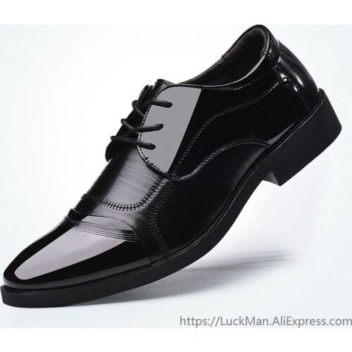 Hidden Increase Heel Men Dress Shoes Leather Fashion Lace Up Mens Shoe Black Brown Pointed Toe Wedding Formal Shoes Men