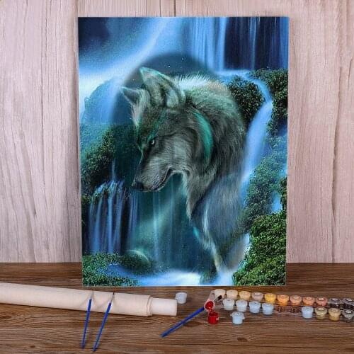 Animal Wolf Coloring By Numbers Painting Kit Acrylic Paints 40*50 Canvas Pictures Decorative Paintings Crafts Adults Drawing