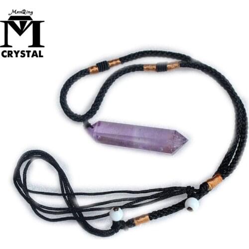 Natural Amethyst quartz crystal Pendant double point healing Hexagonal Magic Pendant Ornament Treatment Stone
