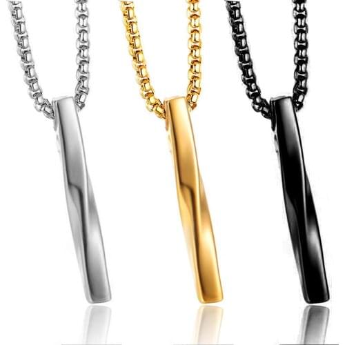 2021 Fashion New Black Rectangle Pendant Necklace Men Trendy Simple Stainless Steel Chain Men Necklace Jewelry Gift
