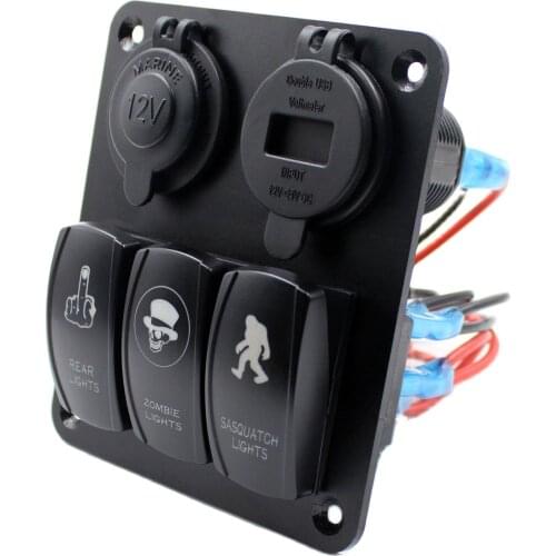 New 3 Gang Modified Car Yacht Dual USB Waterproof Car LED Control Panel Switch Power Socket USB Meter 2 In 1 Cigarette Lighter
