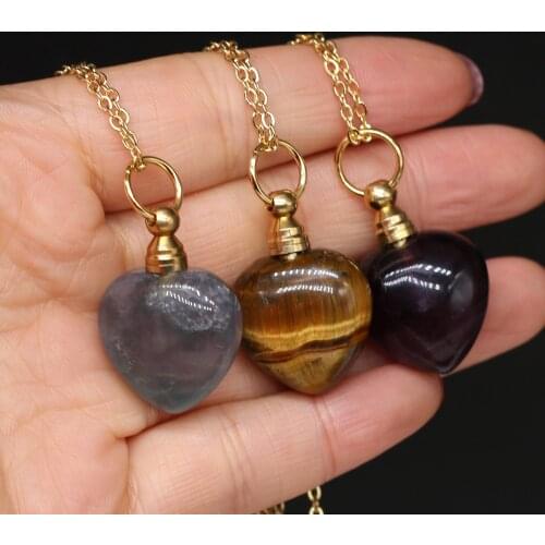 Natural Stone Pendant Necklace Heart-shape Tiger Eye Amethysts Necklace Stainless Steel Making for Jewelry Necklace for Women