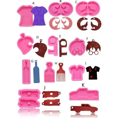 Handmade Keychain Pendant Resin Mold Comb Heart Puzzle Bottle T-shirt Resin Casting Silicone Molds Jewelry Making Tools