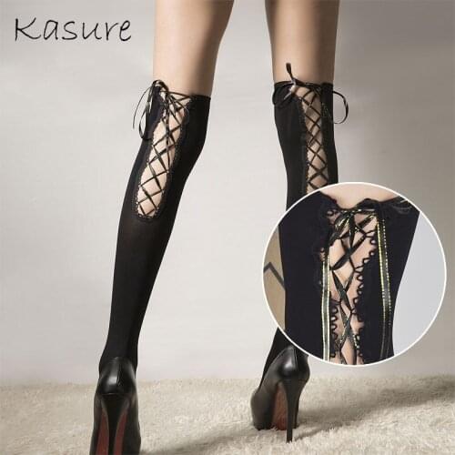 KASURE Sexy Knee High Stockings For Sexy Women Cross Bow Tie Popsocket Boots Stockings Designer Aesthetics Foot Garters Female