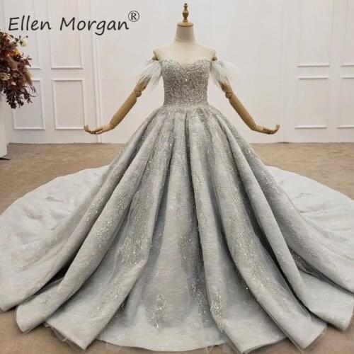 Silver Ball Gowns Evening Dresses for Women Wear Off Shoulder Lace up Corset Engagement Formal Party Gowns 2020