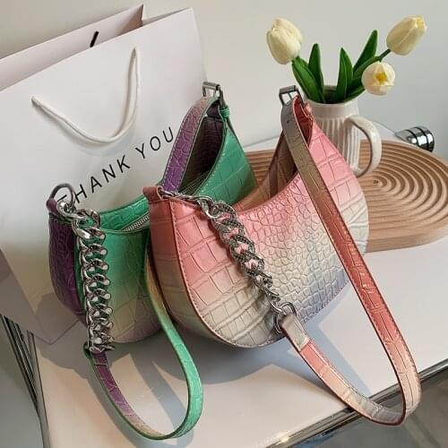 SWDF Stone pattern Underarm bag 2021 Summer New High-quality PU Leather Womens Designer Handbag Gradient Shoulder Messenger Bag