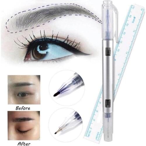 Tattoo Eyebrow Skin Marker Pen with Measuring Ruler Makeup Tool Set Make Up Supplies Good for marking and locating on the skin