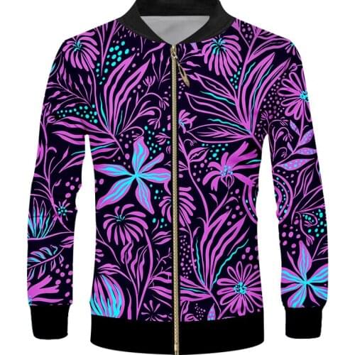 UJWI Zip Jacket Trend New Coat Man Zipper Jackets 3D Printed Black leaves Plus Size 5XL Clothing Homme Winter Windbreaker