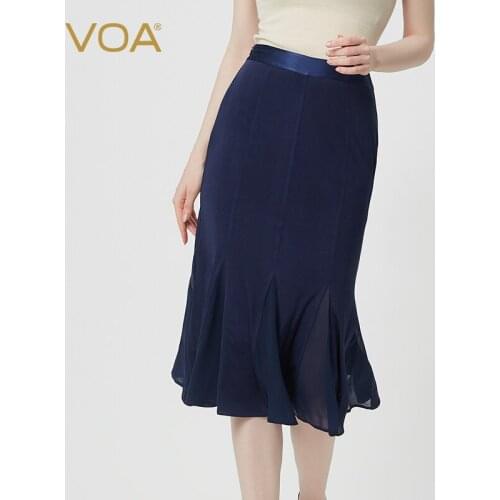 VOA Silk 33m/m Double-Sided Knitted Heavy Satin Stitching Side Zipper Super-Elastic nuo ruan Hip Fishtail Skirt CE5