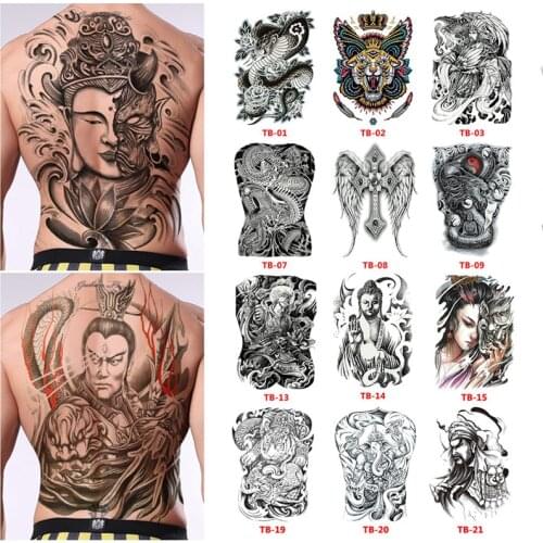 Waterproof Big Large Full Back Chest Tattoo large tattoo stickers fish wolf Tiger Dragon temporary flash tattoos cool men women