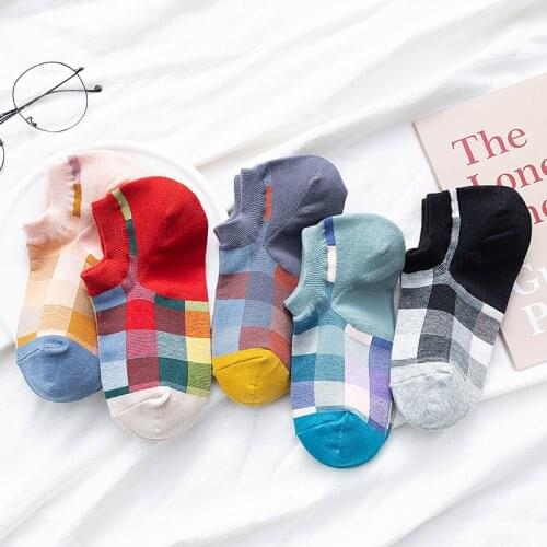Japanese Kawaii Harajuku Woman Socks Cotton with Section Grid Spells Color Cute Socks Women Sweat Absorbent Calcetines 12201