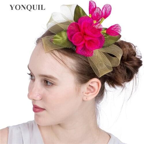 Girls Holiday Floral Fascinator Hair Accessories Hat Cute Bow Headwear With Hair Comb Women Derby Event Wedding Headpiece SYF163