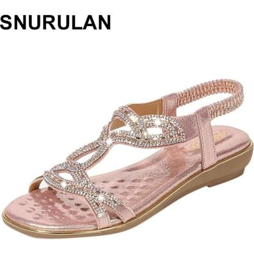 SNURULANGladiator sandals women crystal rhinestones women genuine leather sandals shoes woman sandals size 41 42