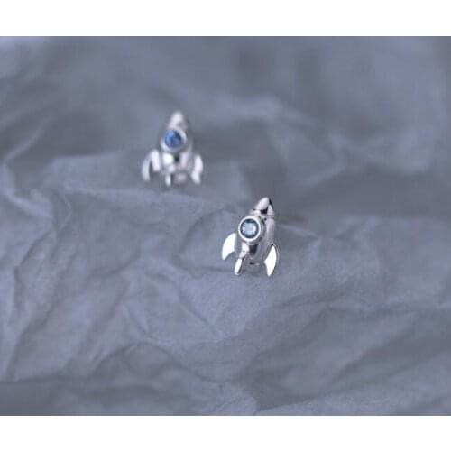 Small 8mm*6mm 1Pair Authentic Real 100% 925 Sterling Silver fine Jewelry zirconia aaa+ rocket Stud Earrings gtle2434