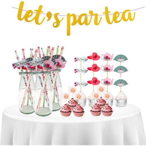 1PCS Tea Party Cake Topper Dessert Decoration Disposable Paper Straw For Baby Shower Wedding Birthday Party Cake Supplies