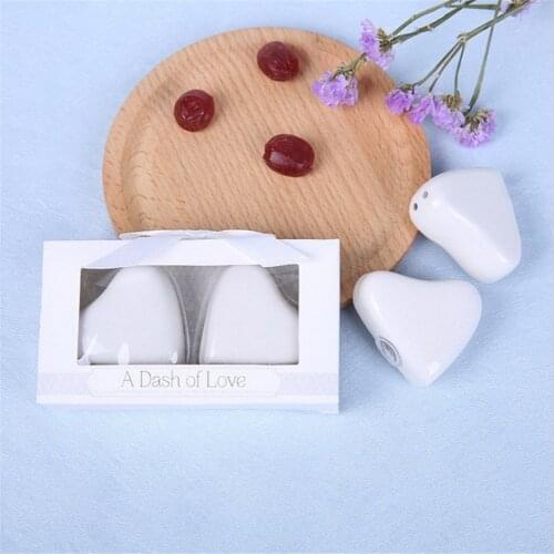 Free Shipping White Heart-Shaped Ceramic Pepper Shaker Love Salt and Pepper Bottle Creative Wedding Gift and Favor 20Pcs=10Boxes