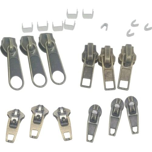 22 pieces/set Replacement Zipper Repair Kit Zip Stops Sliders Fixers for Sewing Crafts Bronze