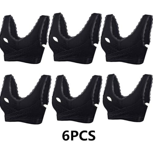 6PCS/Set Front Cross Side Buckle Bra Sexy Lingerie Lace Solid Color Wireless Push up Breathable Sleep Hot Bra Women Underwear