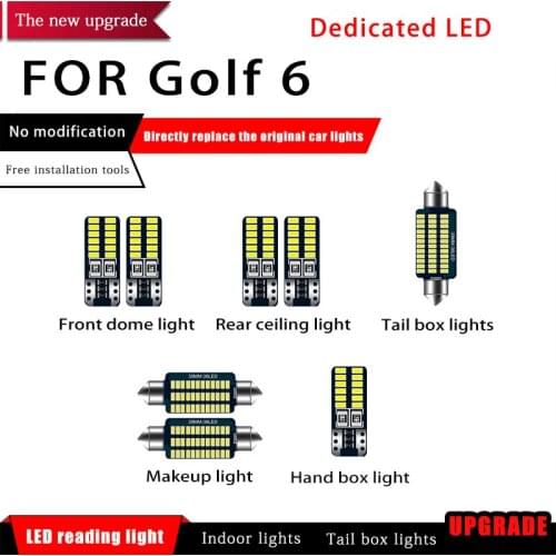 8 Pcs/set Car White Interior LED Reading Light Bulbs Package 39mm 12V For VW Golf 6 Map Dome License Light Styling Accessories