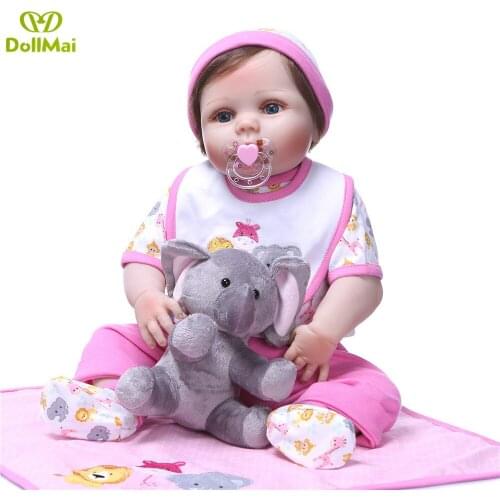 Bebes reborn 23"57cm full silicone reborn baby girl dolls toys luxury set with elephant plush child bathe toys boneca reborn