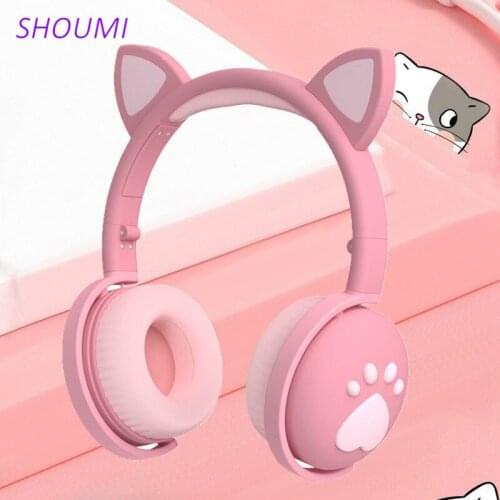 Wireless Headsets Cat Ear Earphones Glowing Cute Cat Ear Headphone 7.1 Bass Sound Bluetooth 5.0 Helmet with Microphone Kid Gift