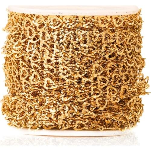 1 Meters Stainless Steel Necklace Chain Hollow Out 6mm Width Heart Link Chains for DIY Jewelry Making Bulk Gold Findings