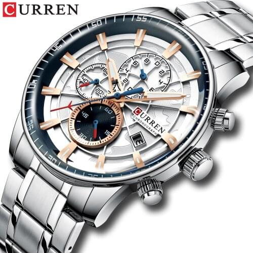 CURREN Sport Chronograph Mens Watches Top Brand Luxury Full Steel Quartz Clock Waterproof Big Dial Watch Men Relogio Masculino