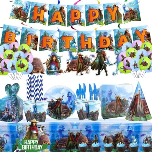 Disney Raya and The Last Dragon Birthday Party Decorations Disposable Tableware Paper Cup Plate Kids Birthday Festival Supplies