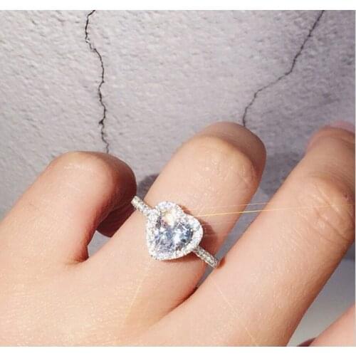 Elegant Fashion 925 Sterling Silver Womens Beauty Crystal Wedding Stone Lady Heart Ring Size 6 7 8 Hot Sale Top Quality Jewelry