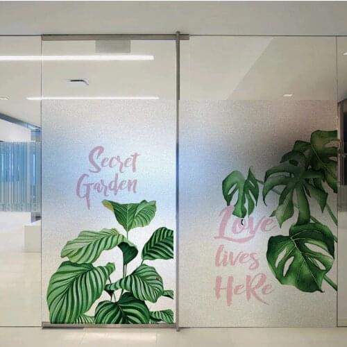 European rain forest leaves window Glass Film Sticker Custom Self-Adhesive Static Cling Privacy bathroom office home decorative