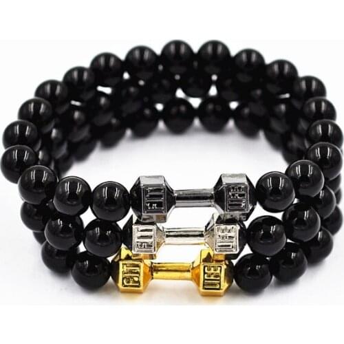 Dumbbell 8mm Punk multicolor Agate beads Chakra Reiki Buddha Yoga Bracelet elastic adjustable Volcanic Stone Bangles uij45