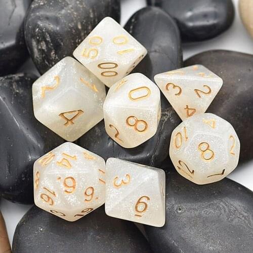 DND Dice Set D4 D6 D8 D10 D% D12 D20 White Glitter Polyhedral Dice for Dungeons and Dragon Role Playing Board Game D&D TRPG MTG