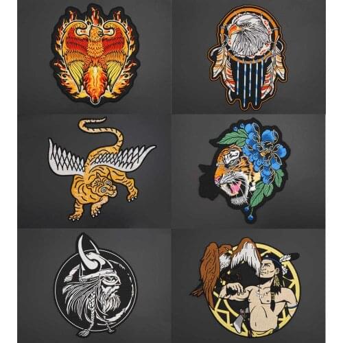 Indian Eagle Flying Tiger Embroidered Sewing Label Punk Biker Patches Large Animal Badge Clothes Stickers Apparel Accessories