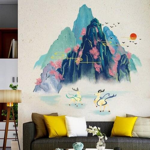 Chinese Wind Wall Sticker Living Room Sofa TV Backdrop Wall Decoration Bedroom Decals for Furniture Creative Self Adhesive Mural