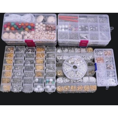 About 666pc Mix Gold Sliver Color Ring Crimp End Caps OT Lobster Clasp Hooks Ends Fastener Clasp Jewelry Making Sets Tool Kits