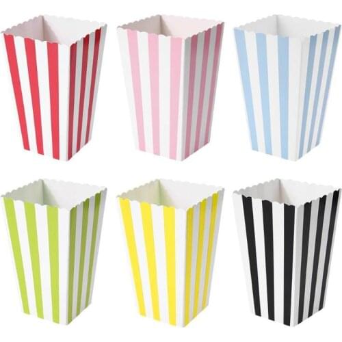 12pcs Popcorn Box Colorful chevron stripes dot Gold Gift Box Party Favour Wedding Pop Corn Kid Party Decoration Bags Loot