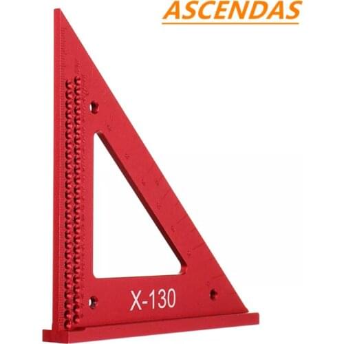ASCENDAS Aluminum Alloy Metric Woodworking Triangle Ruler Carpenters Square Hole Positioning Measuring Ruler TP-0327