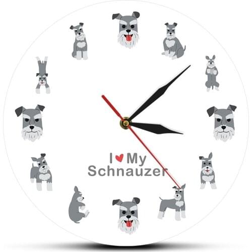Cartoon Schnauzer Hanging Printed Wall Watch Adorable Dog Silhouette Time Decor Animal Wall Clock Pet Lovers Gift