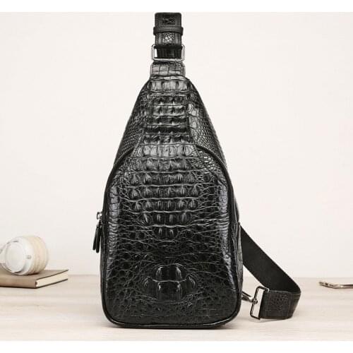 Genuine Exotic Crocodile Skin Businessmen Black Chest Bag Authentic Alligator Leather Male Messenger Bag Man Cross Shoulder Bag